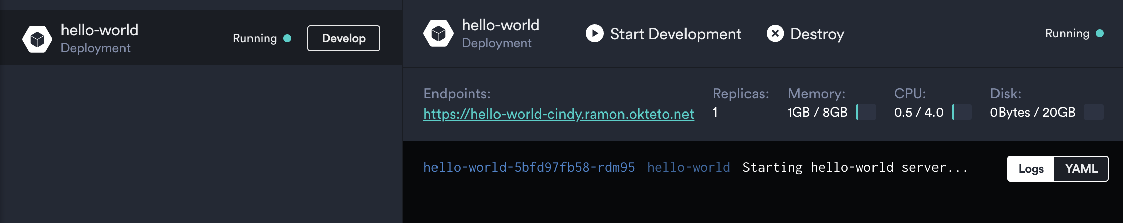 Okteto UI Node.js